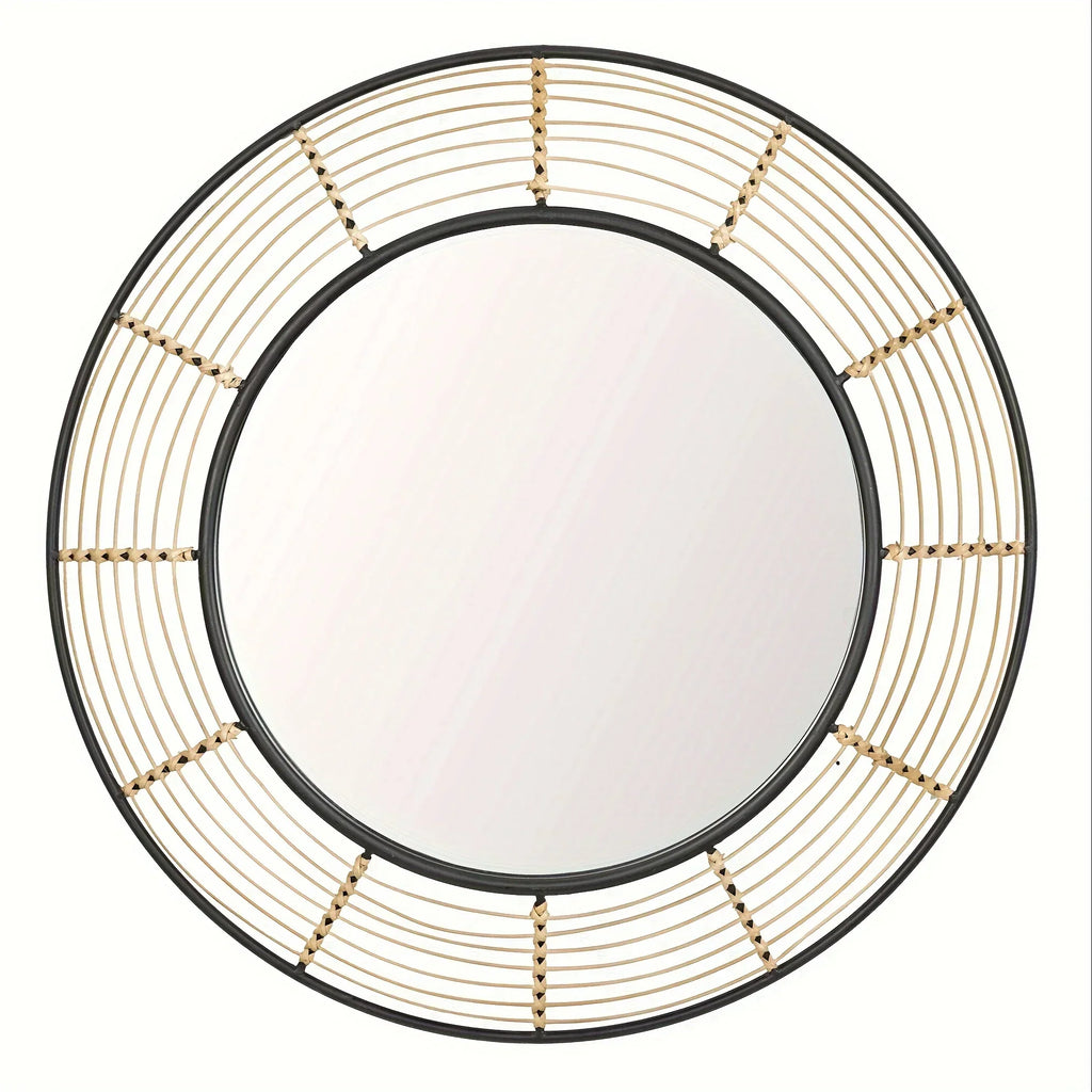 Round Wall Mirror Wall Decor, Circle Mirrors with Rattan Large Mirrors for Living Room - House Of Avana