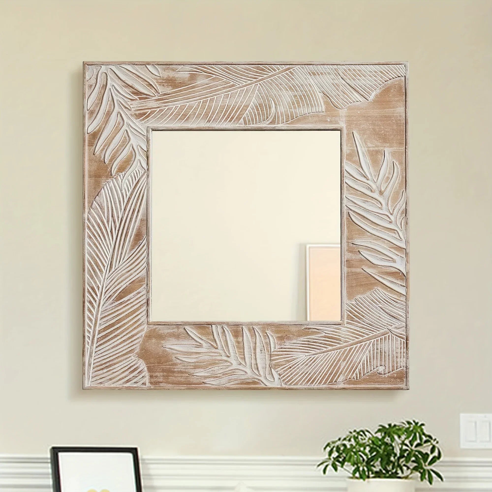 Square Wall Mirror Rustic Square Shape Mirrors Wood Wall Decor Quadrate Mirrors - House Of Avana