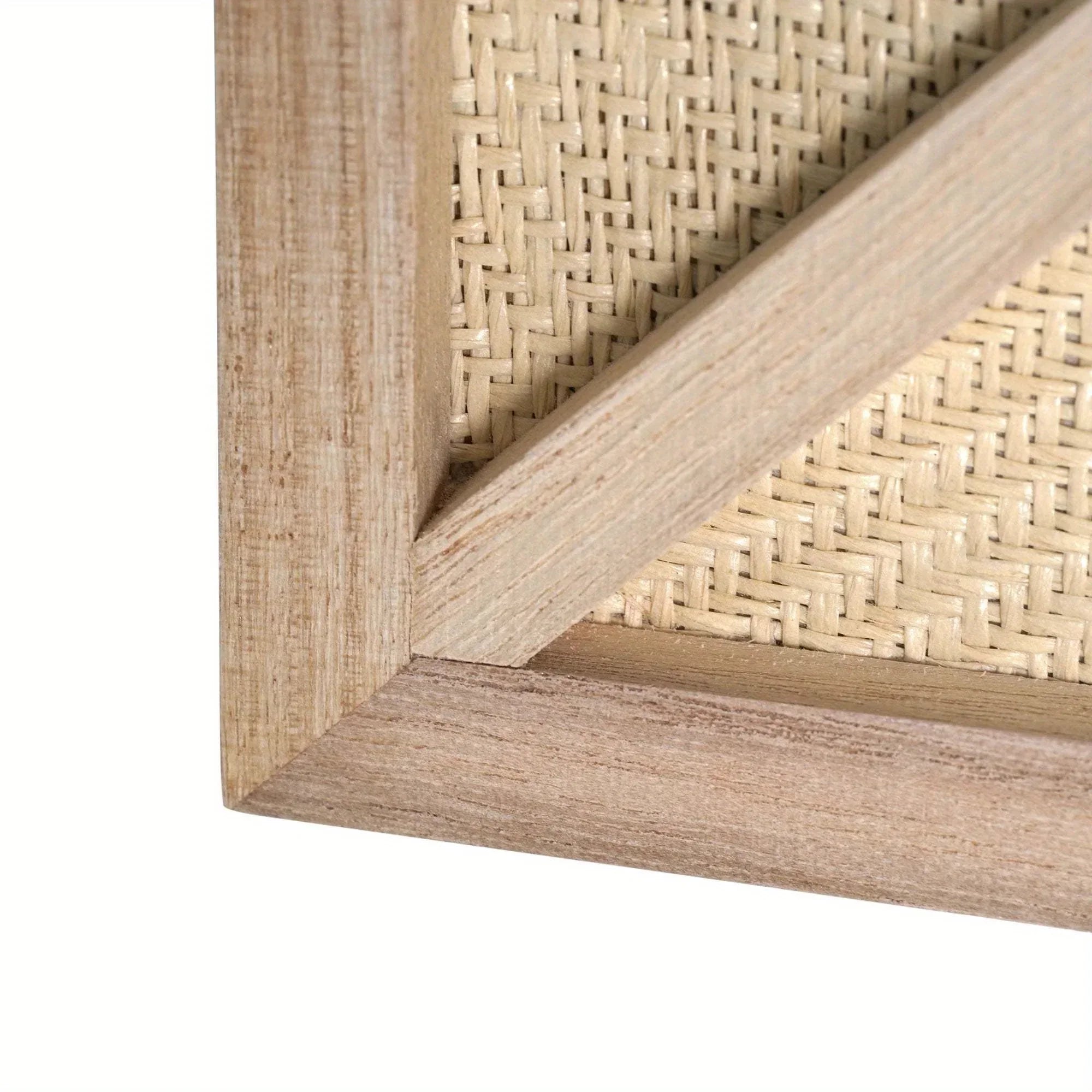 Rectangle Woven Rattan Frame Wall Mirror in Natural Color, detail shot - House Of Avana