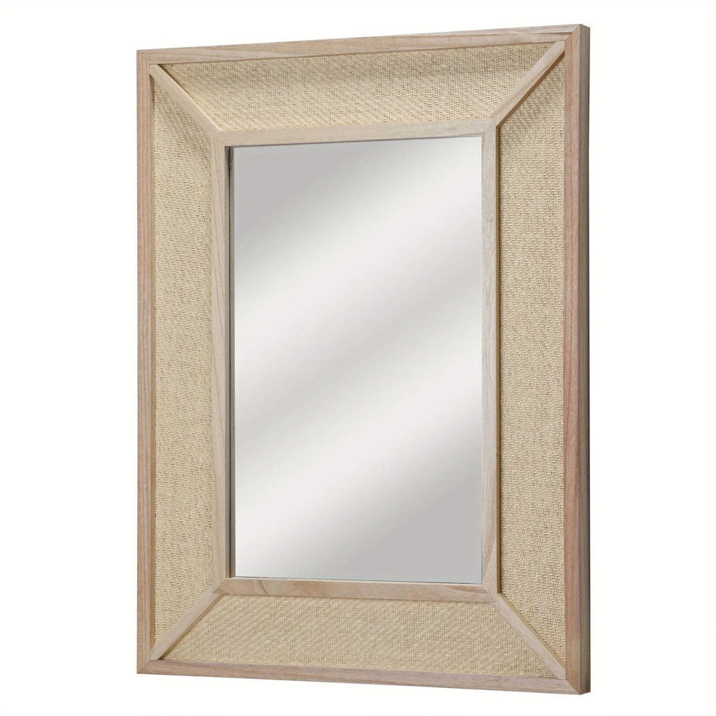 Rectangle Woven Rattan Frame Wall Mirror in Natural Color, front view - House Of Avana