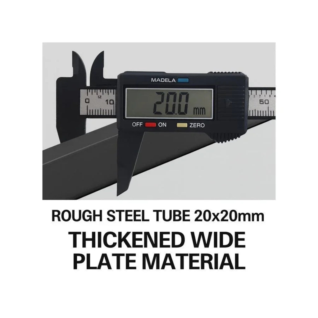 Digital caliper measuring a rough steel tube with text indicating material details.