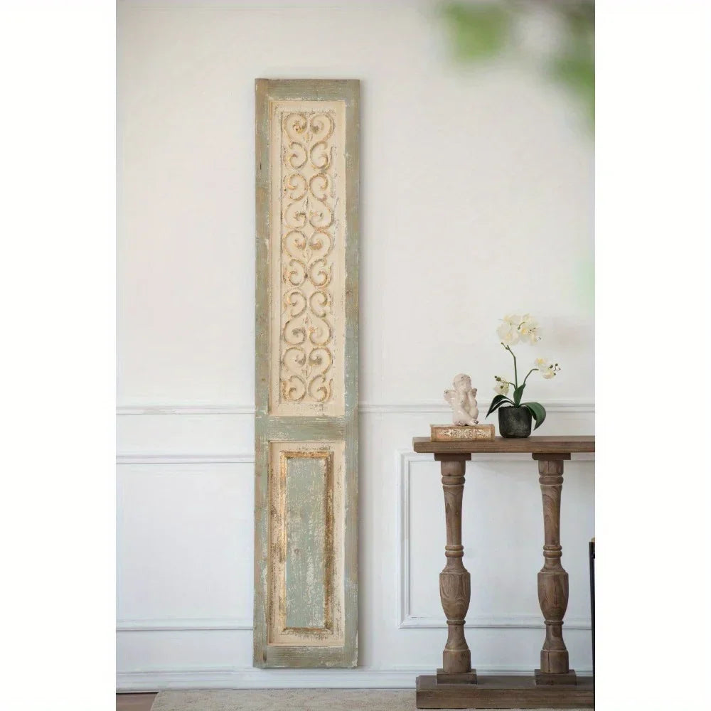 Large Wooden Rectangle Hanging Panel 14" X 78.5" - Decorative Wall Sculpture for Carved Wall Art - Wall... - House Of Avana