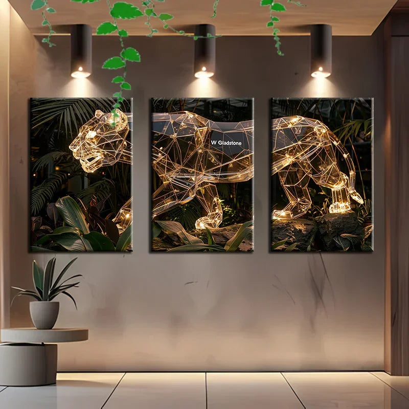 Gold Metal Wall Sculpture of a Panther with 3d Layered Design, side view - House Of Avana