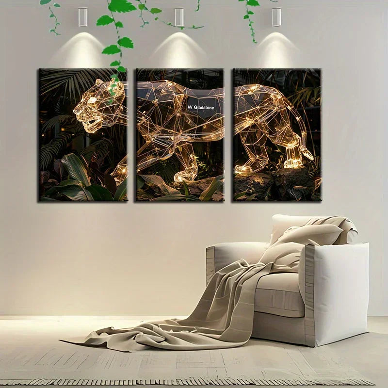 Gold Metal Wall Sculpture of a Panther with 3d Layered Design, detail shot - House Of Avana