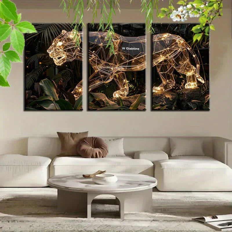 Gold Metal Wall Sculpture of a Panther with 3d Layered Design, top view - House Of Avana
