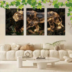 Gold Metal Wall Sculpture of a Panther with 3d Layered Design, angled view - House Of Avana
