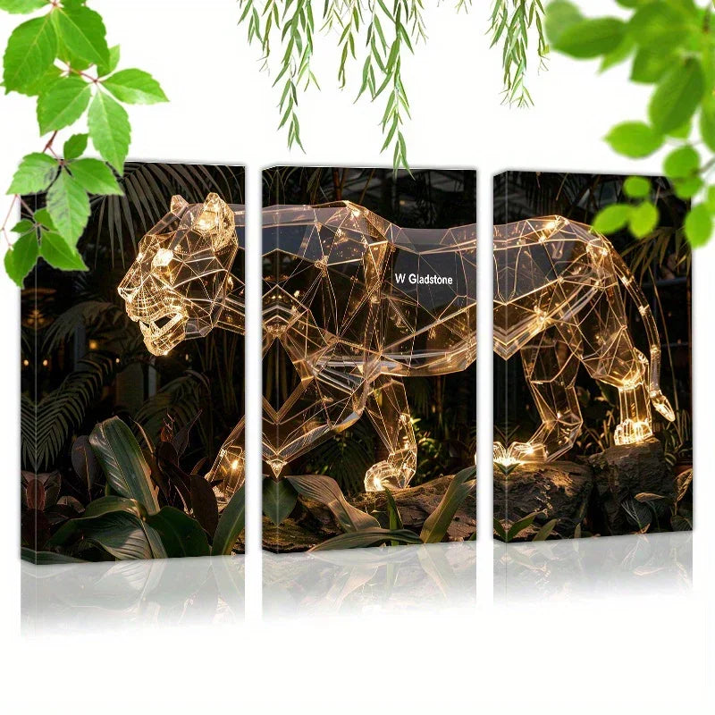Gold Metal Wall Sculpture of a Panther with 3d Layered Design, front view - House Of Avana