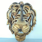 Metal Lion Head Wall Sculpture Hollow Design, angled view - House Of Avana