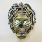 Metal Lion Head Wall Sculpture Hollow Design, angled view - House Of Avana