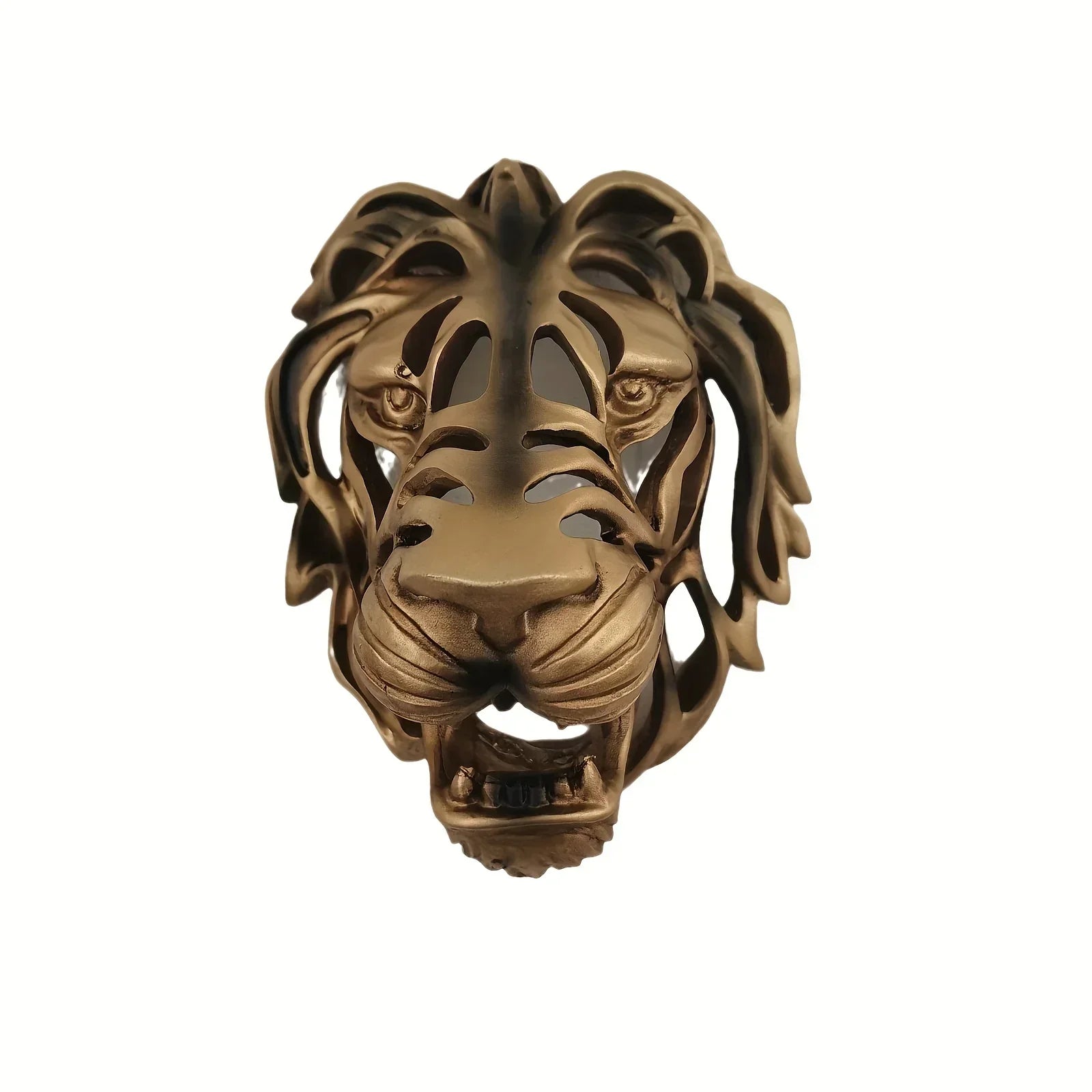 Metal Lion Head Wall Sculpture Hollow Design, angled view - House Of Avana