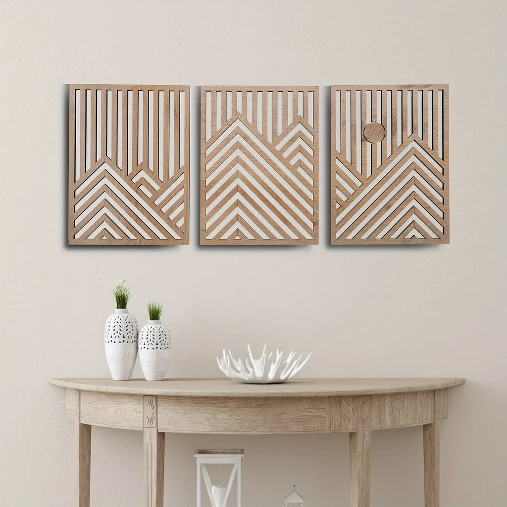 Wall Sculpture - Rustic Oak Mountain | Wood Wall Art | front view | Nordic home decor | House of Avana
