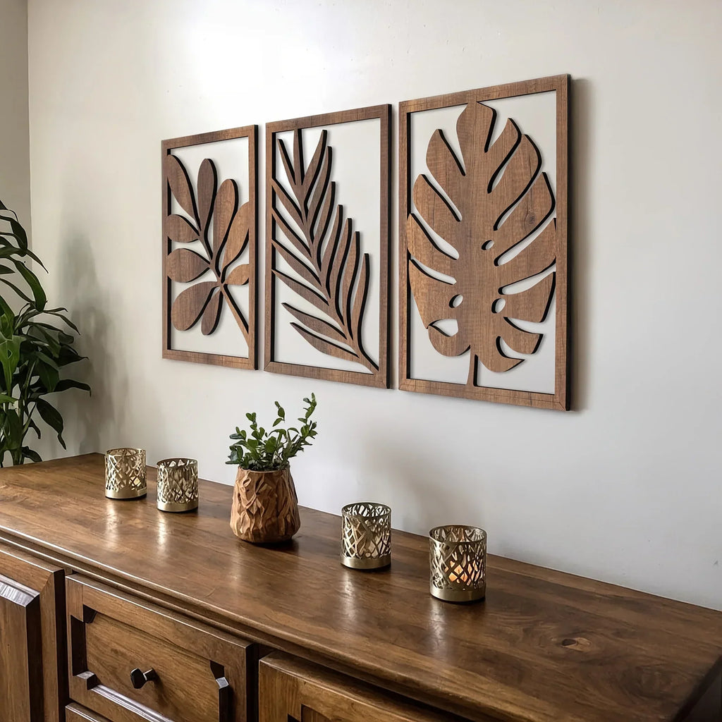 Wall Sculpture - Rustic Walnut Wood Large | Wood Wall Art | angle view | Nordic home decor | House of Avana