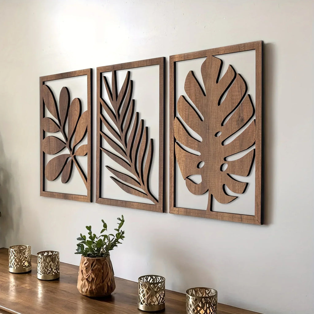 Wall Sculpture - Rustic Walnut Wood Large | Wood Wall Art | front view | Nordic home decor | House of Avana