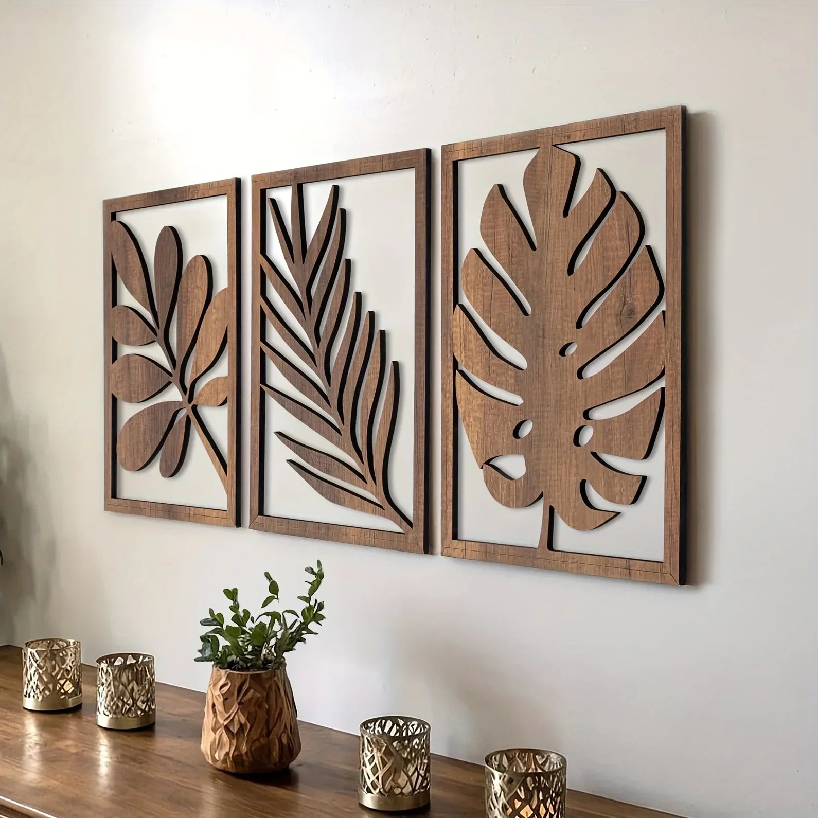 Wall Sculpture - Rustic Walnut Wood Large | Wood Wall Art | front view | Nordic home decor | House of Avana