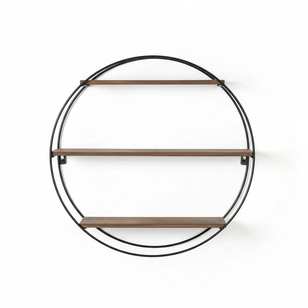 Round 3-Tier Wood & Metal Floating Wall Shelf House Of Avana