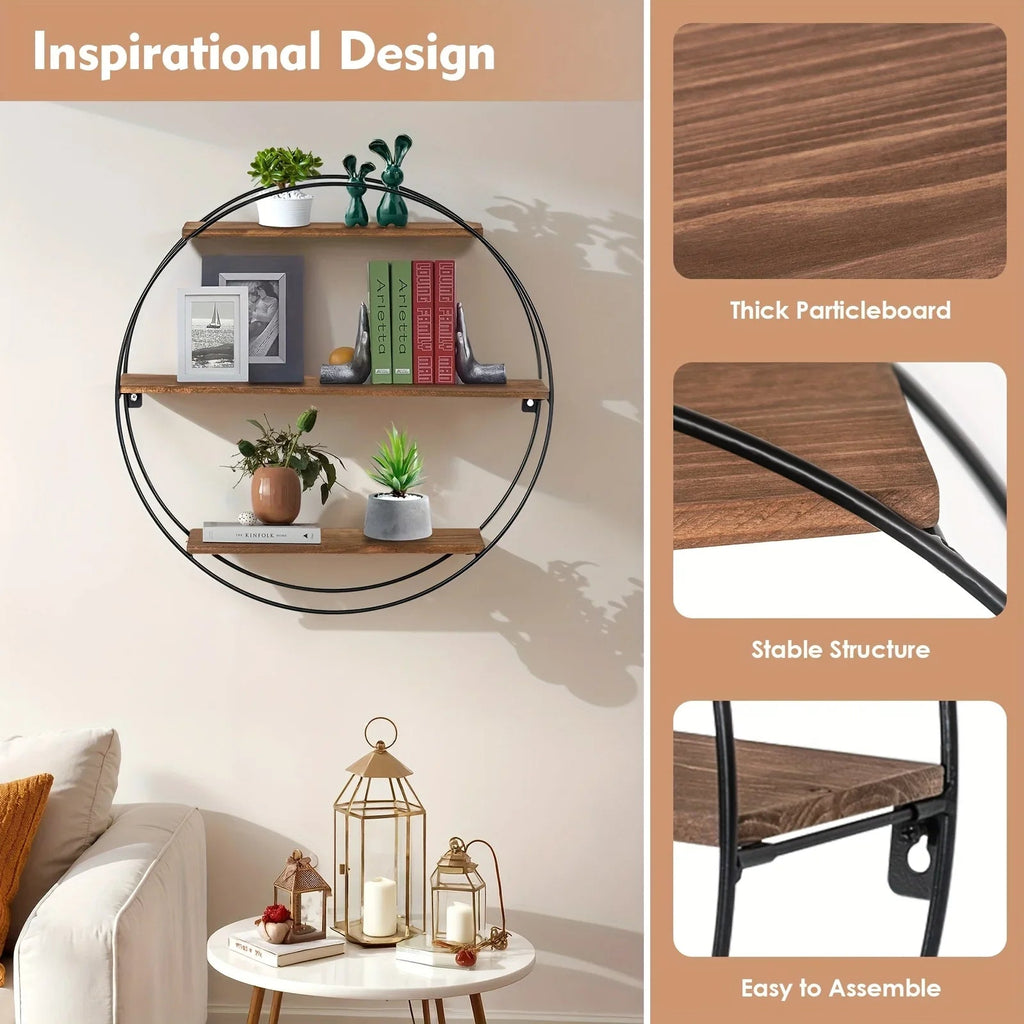 Wall Shelf - Floating Wood 3-tier, top view - House Of Avana [[SKU:HOA-DSH-010]]