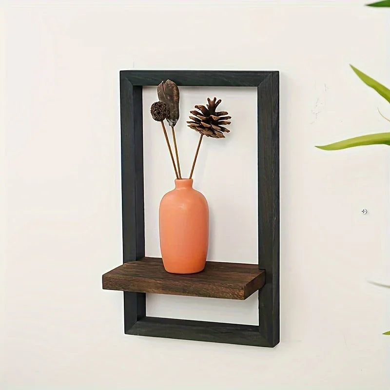 Wall Shelf - Reclaimed Wood Black Brown Set, back view - House Of Avana