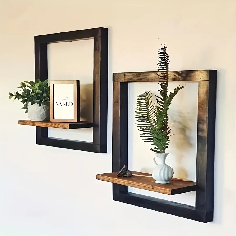 Wall Shelf - Reclaimed Wood Black Brown Set, detail shot - House Of Avana