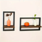 Wall Shelf - Reclaimed Wood Black Brown Set, angled view - House Of Avana