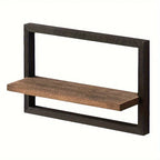 Wall Shelf - Reclaimed Wood Black Brown Set, angled view - House Of Avana