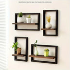 Wall Shelf - Reclaimed Wood Black Brown Set, front view - House Of Avana