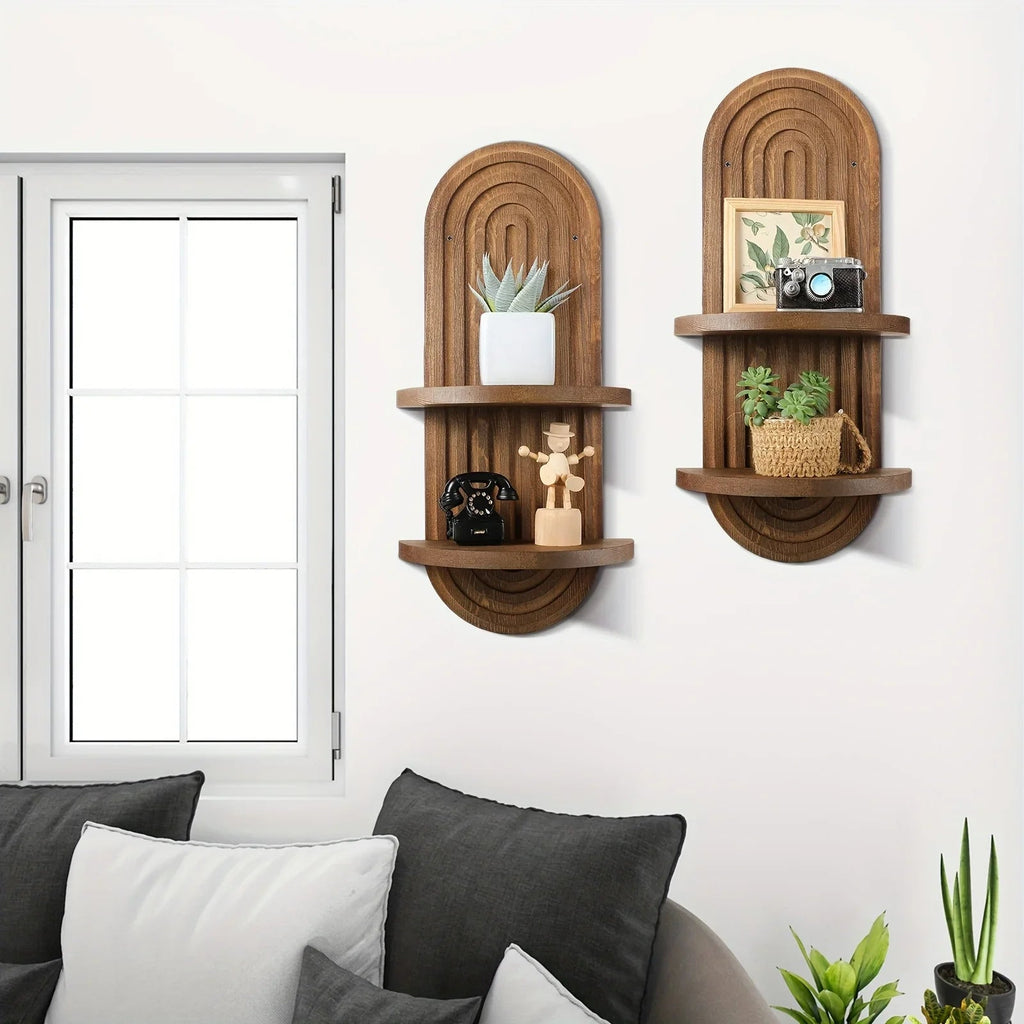 Wall Shelves - Layer Wooden Brown, front view - House Of Avana [[SKU:HOA-STO-033]]