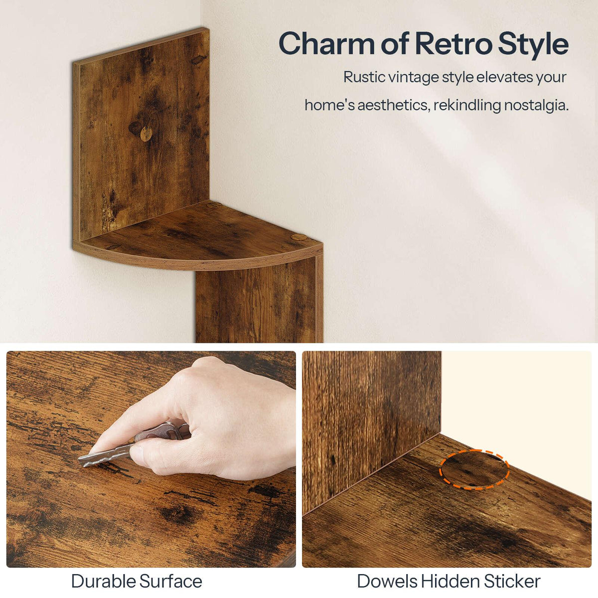 Wall Shelves - 5-tier Brown Corner, angled view - House Of Avana [[SKU:HOA-DSH-012]]