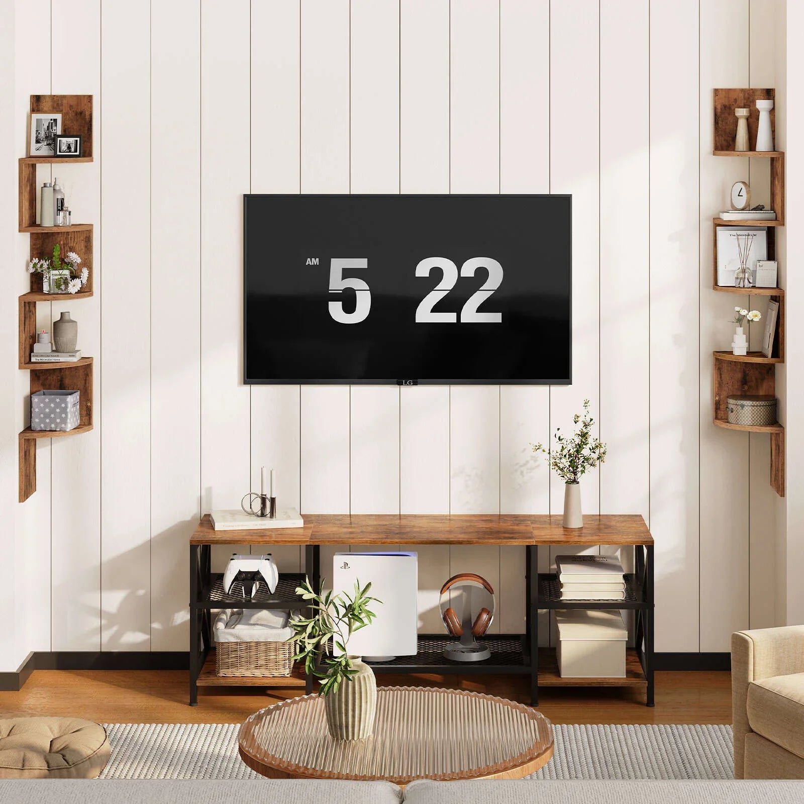 Wall Shelves - 5-tier Brown Corner, front view - House Of Avana