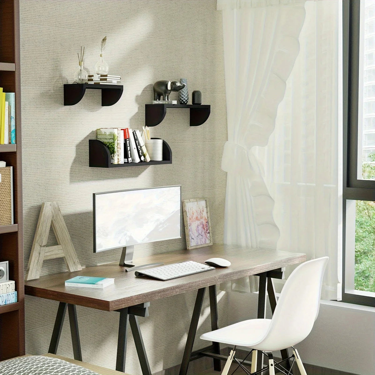 Wall Shelves - Floating Wood Black Set, back view - House Of Avana [[SKU:HOA-DSH-008]]