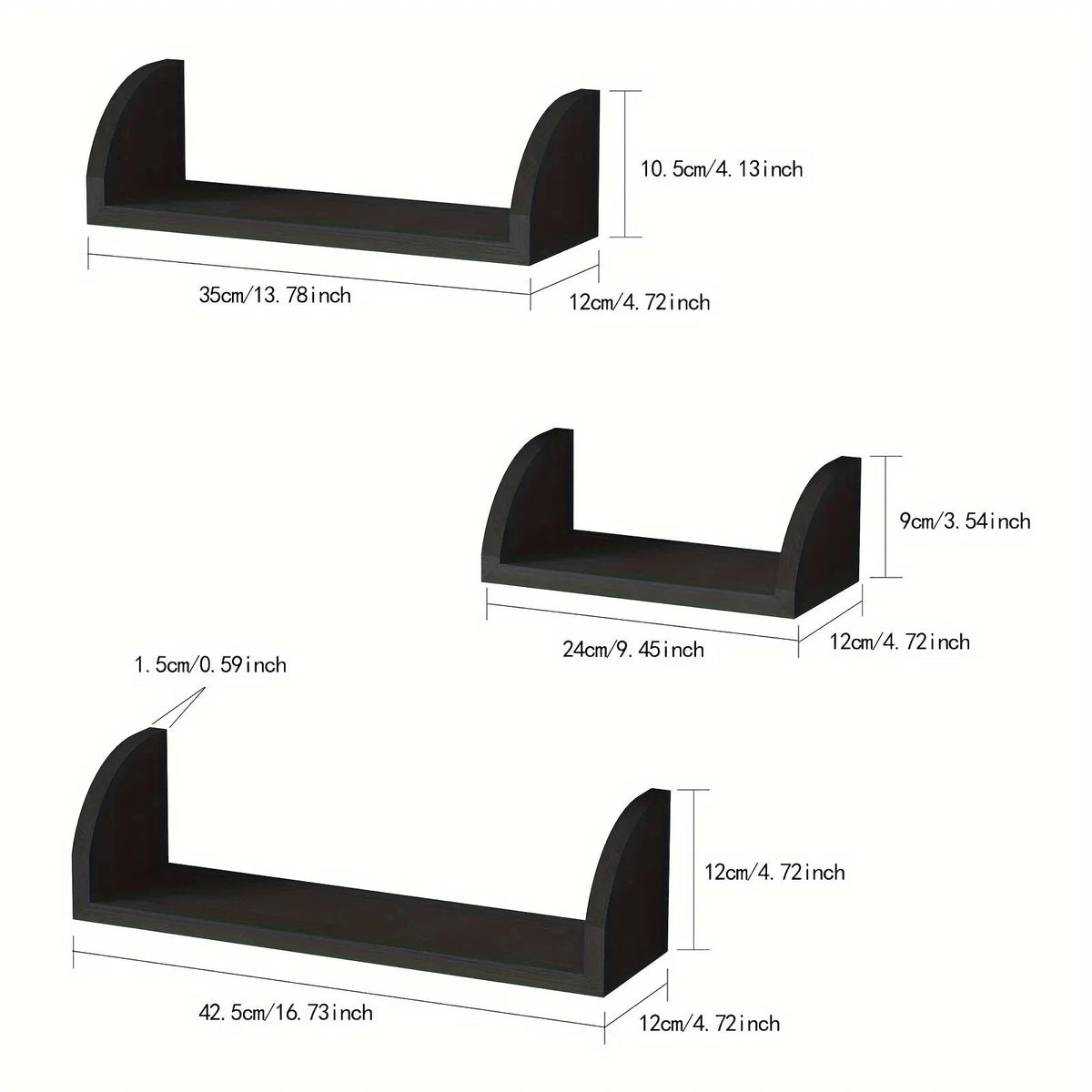 Wall Shelves - Floating Wood Black Set, side view - House Of Avana [[SKU:HOA-DSH-008]]