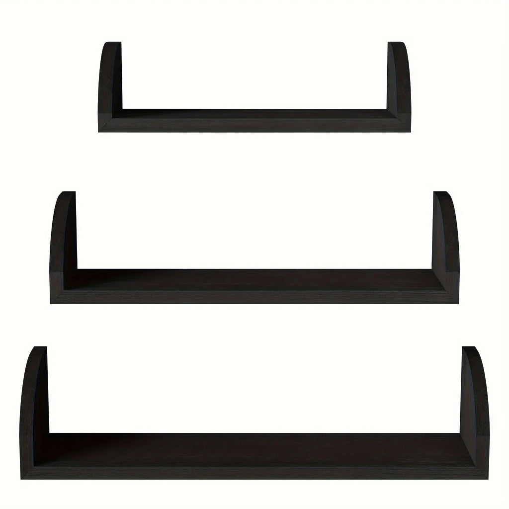 Wall Shelves - Floating Wood Black Set, angled view - House Of Avana [[SKU:HOA-DSH-008]]