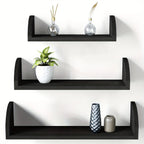 Wall Shelves - Floating Wood Black Set, front view - House Of Avana [[SKU:HOA-DSH-008]]