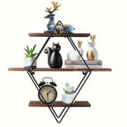 Wooden Geometric Diamond Wall Shelves with Multiple Layers, back view - House Of Avana