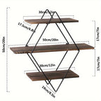 Wooden Geometric Diamond Wall Shelves with Multiple Layers, lifestyle image - House Of Avana