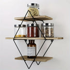 Wooden Geometric Diamond Wall Shelves with Multiple Layers, angled view - House Of Avana