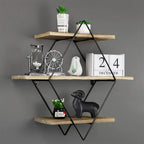 Wooden Geometric Diamond Wall Shelves with Multiple Layers, angled view - House Of Avana