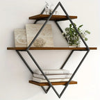 Wooden Geometric Diamond Wall Shelves with Multiple Layers, front view - House Of Avana