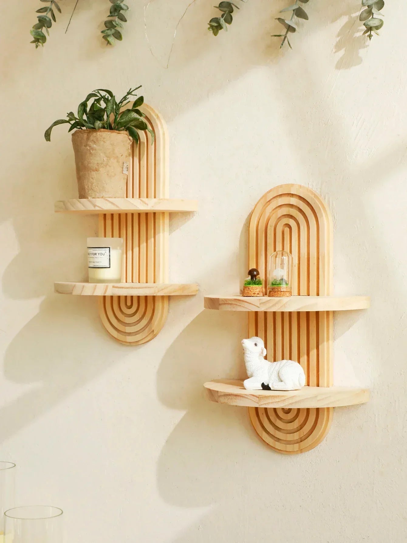 Wall Shelves - Geometric Wooden Natural