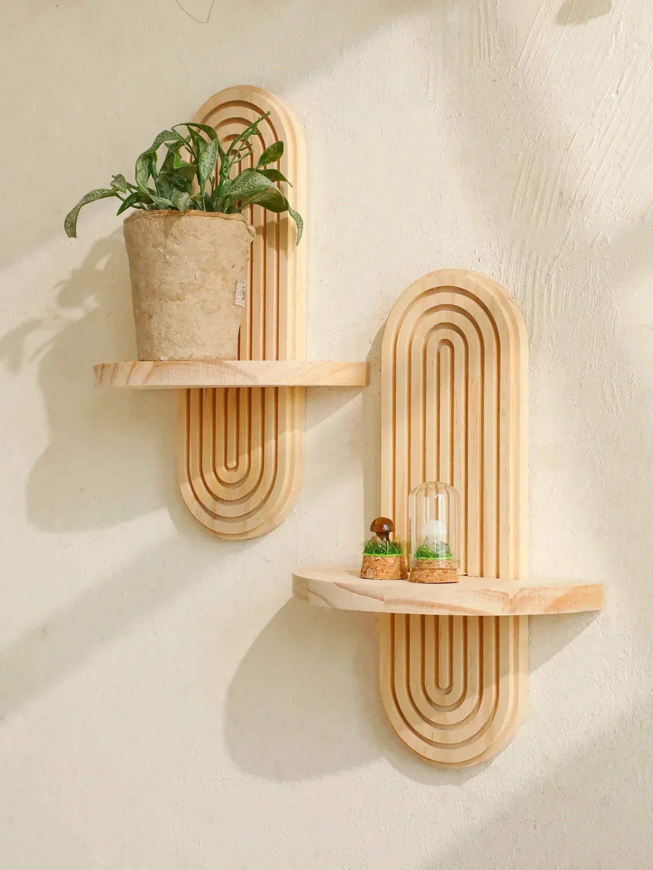 Wall Shelves - Geometric Wooden Natural
