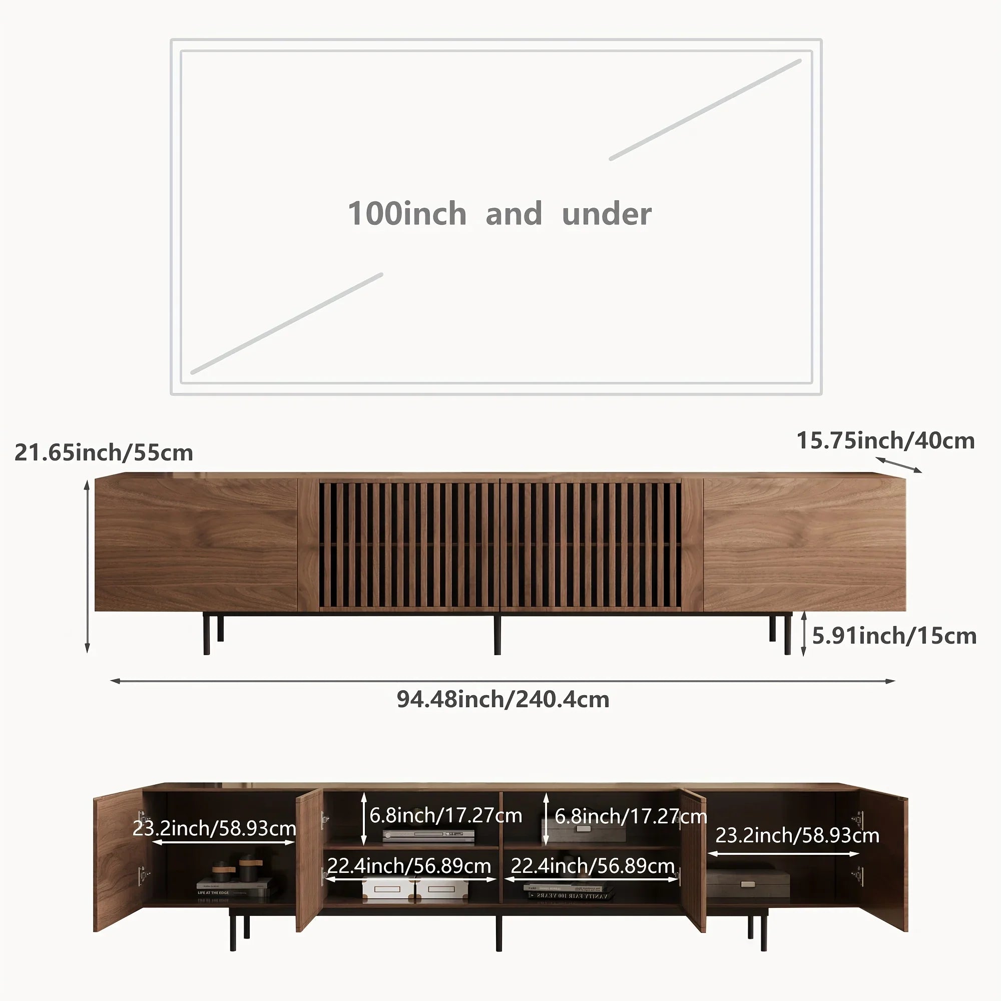 Walnut Grille TV Stand - 71/94" Dual Size (75" & 94") | Vintage Minimalist Space-Saving Design with Pull-Out Storage | Artificial Wood TV Cabinet for Living Room & Bedroom | Easy Assembly, No Power Needed, TV Console for Livi House Of Avana