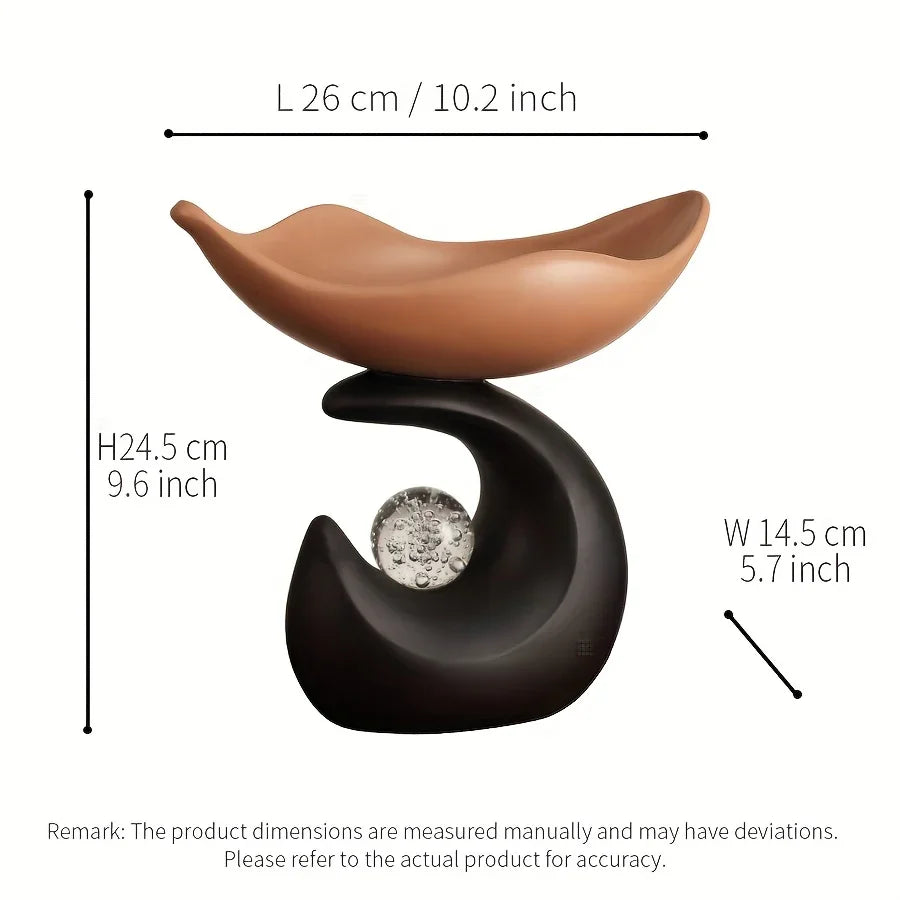 Wavy entryway organizer tray with crystal ball for modern homeowners - brown tray with dark base