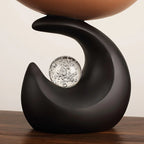 Wavy entryway organizer tray with crystal ball for modern homeowners - brown tray with dark base