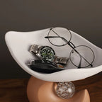 Wavy entryway organizer tray with crystal ball for modern homeowners - brown tray with dark base
