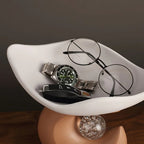 Wavy entryway organizer tray with crystal ball for modern homeowners - brown tray with dark base [[SKU:HOA-TRK-400]]