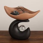 Wavy entryway organizer tray with crystal ball for modern homeowners - brown tray with dark base