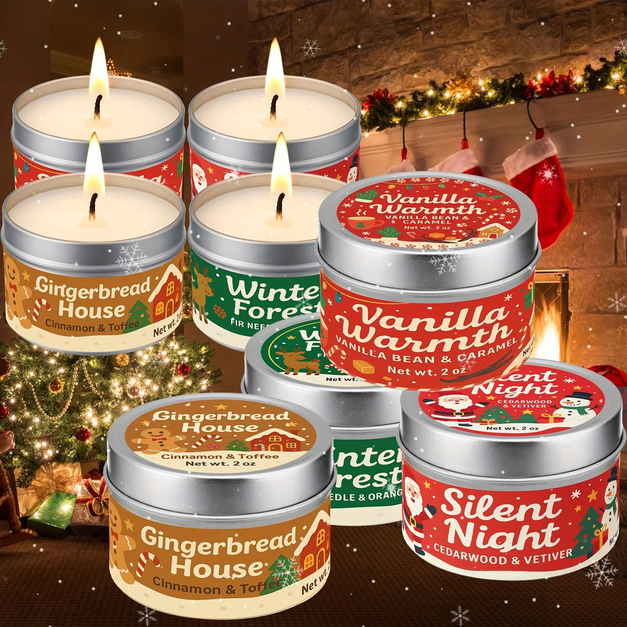 Wax Candle Set with Christmas Scents and Gift Packaging, side view - House Of Avana