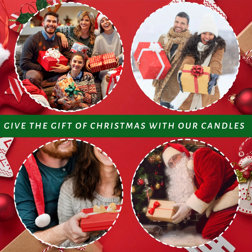 Wax Candle Set with Christmas Scents and Gift Packaging, angled view - House Of Avana