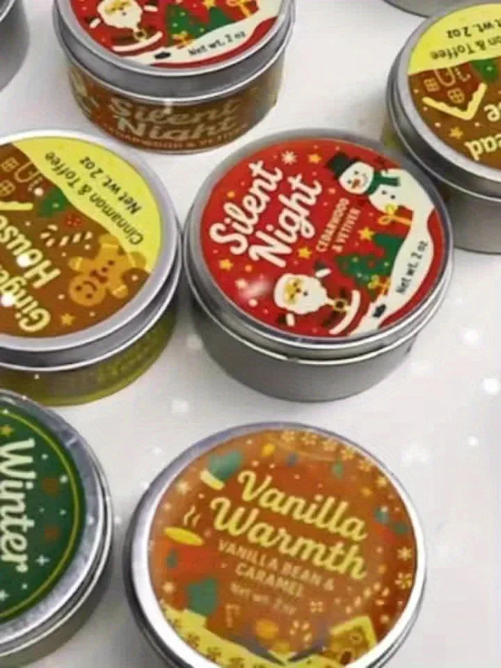 Wax Candle Set with Christmas Scents and Gift Packaging, angled view - House Of Avana