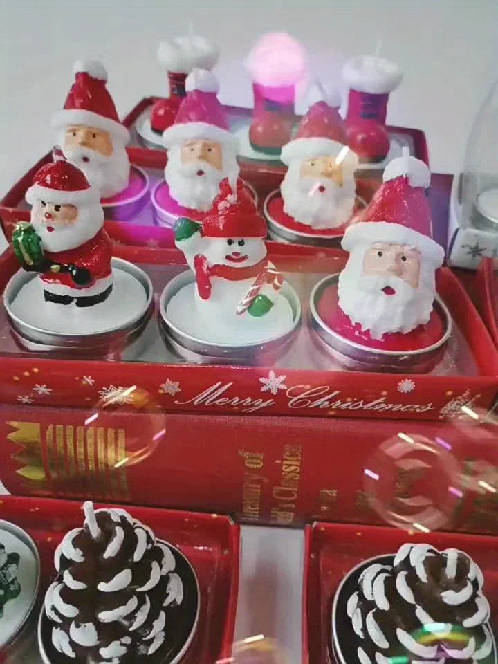 Wax Christmas Candles with Santa and Snowman Designs in Red and White, texture detail - House Of Avana