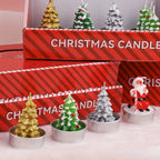 Wax Christmas Candles with Santa and Snowman Designs in Red and White, angled view - House Of Avana